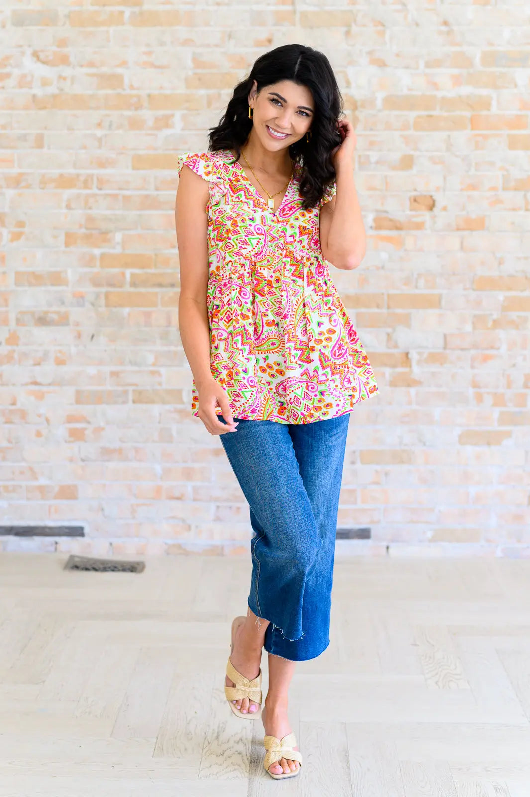 Lucy Eyelets Top in Ivory Multi Ave Shops