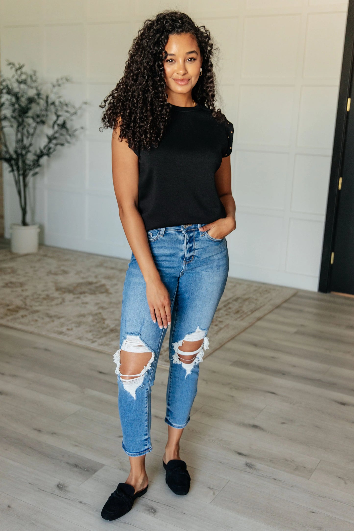 My Domain Studded Cap Sleeve Top Ave Shops