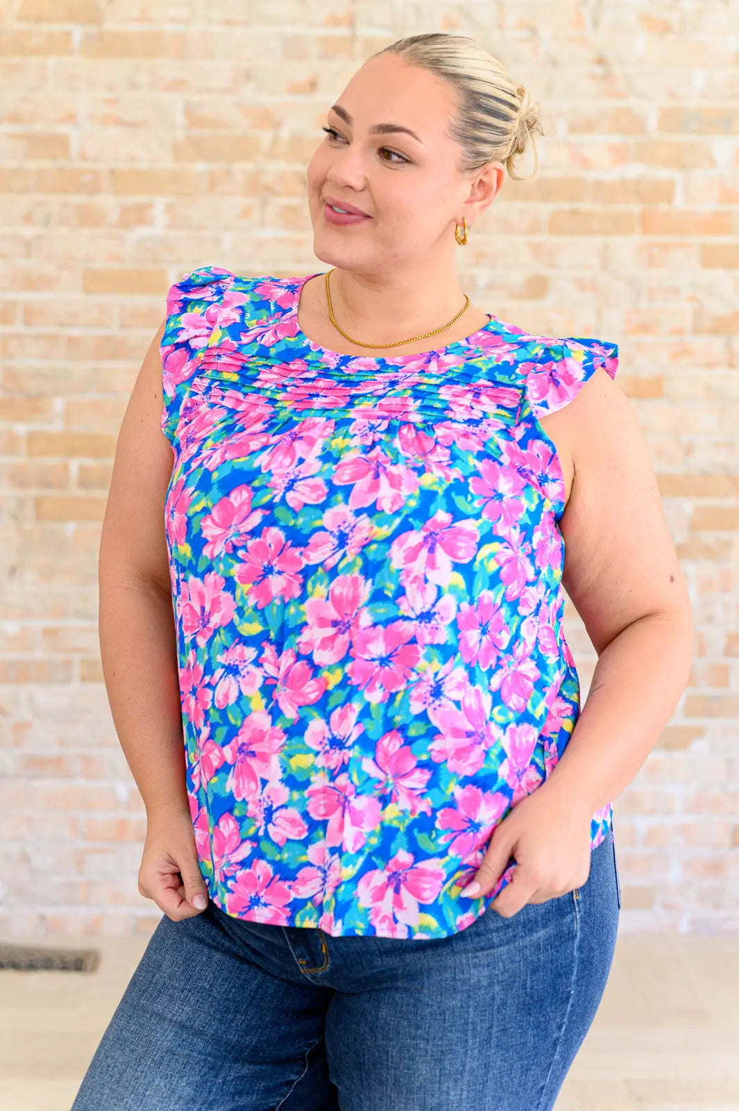 Petals on the Moon Flutter Sleeve Blouse in Royal Pink Ave Shops