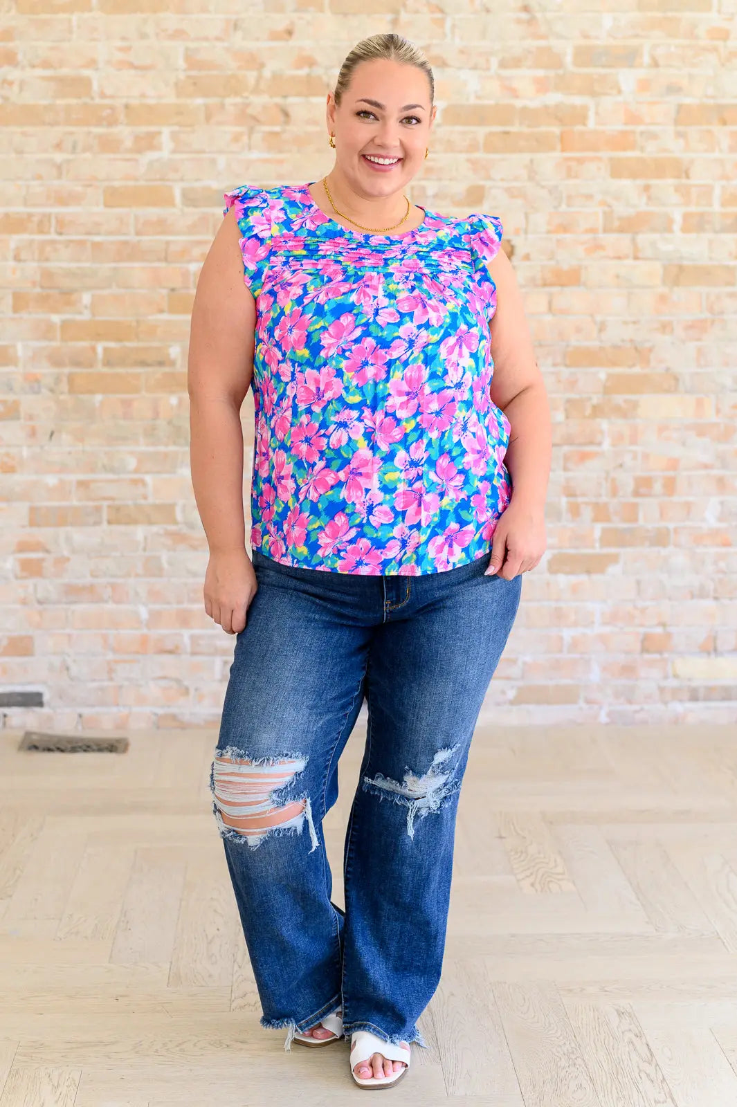 Petals on the Moon Flutter Sleeve Blouse in Royal Pink Ave Shops
