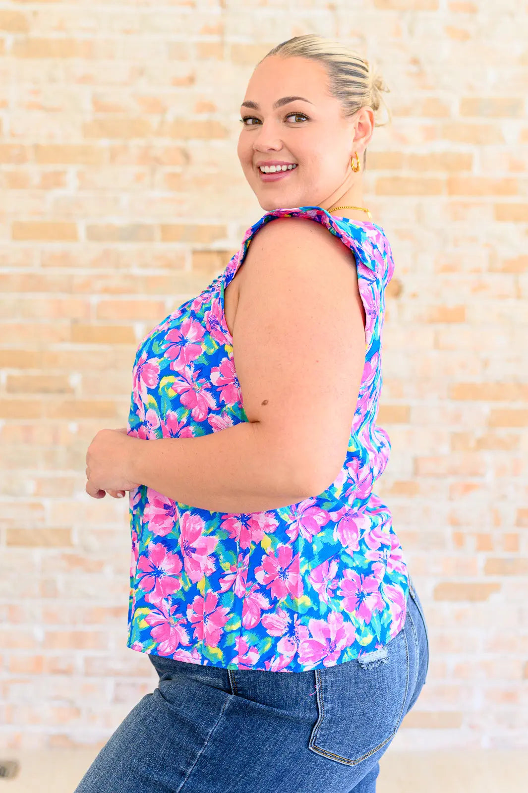 Petals on the Moon Flutter Sleeve Blouse in Royal Pink Ave Shops