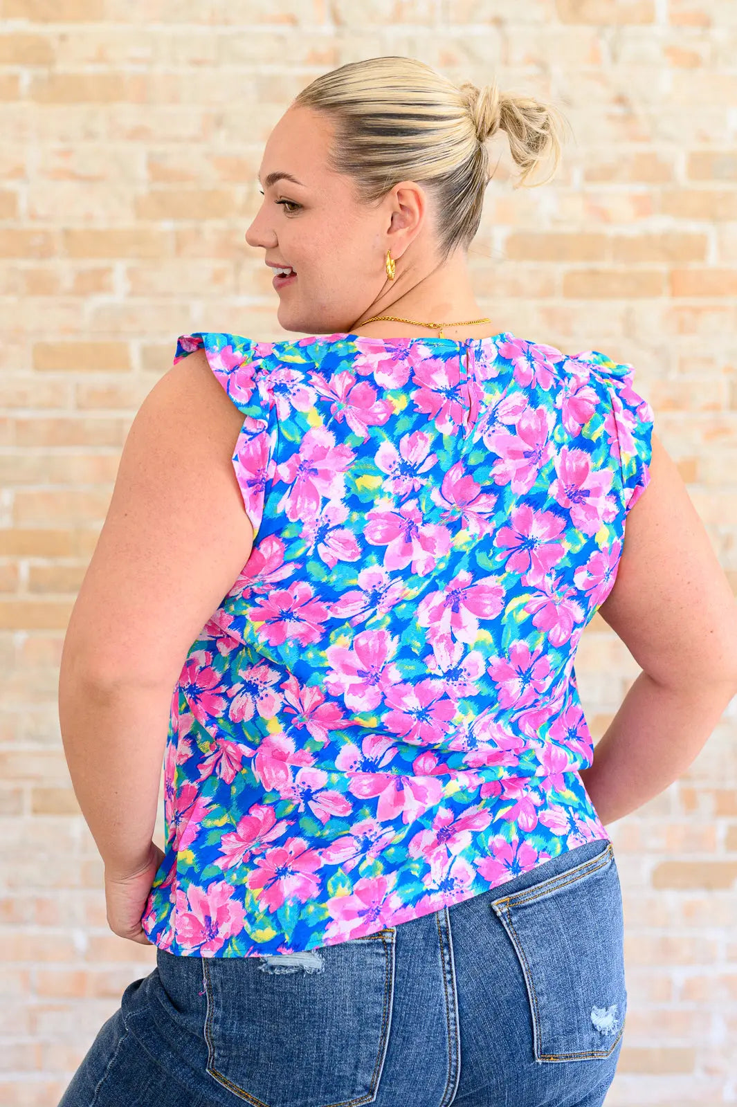 Petals on the Moon Flutter Sleeve Blouse in Royal Pink Ave Shops