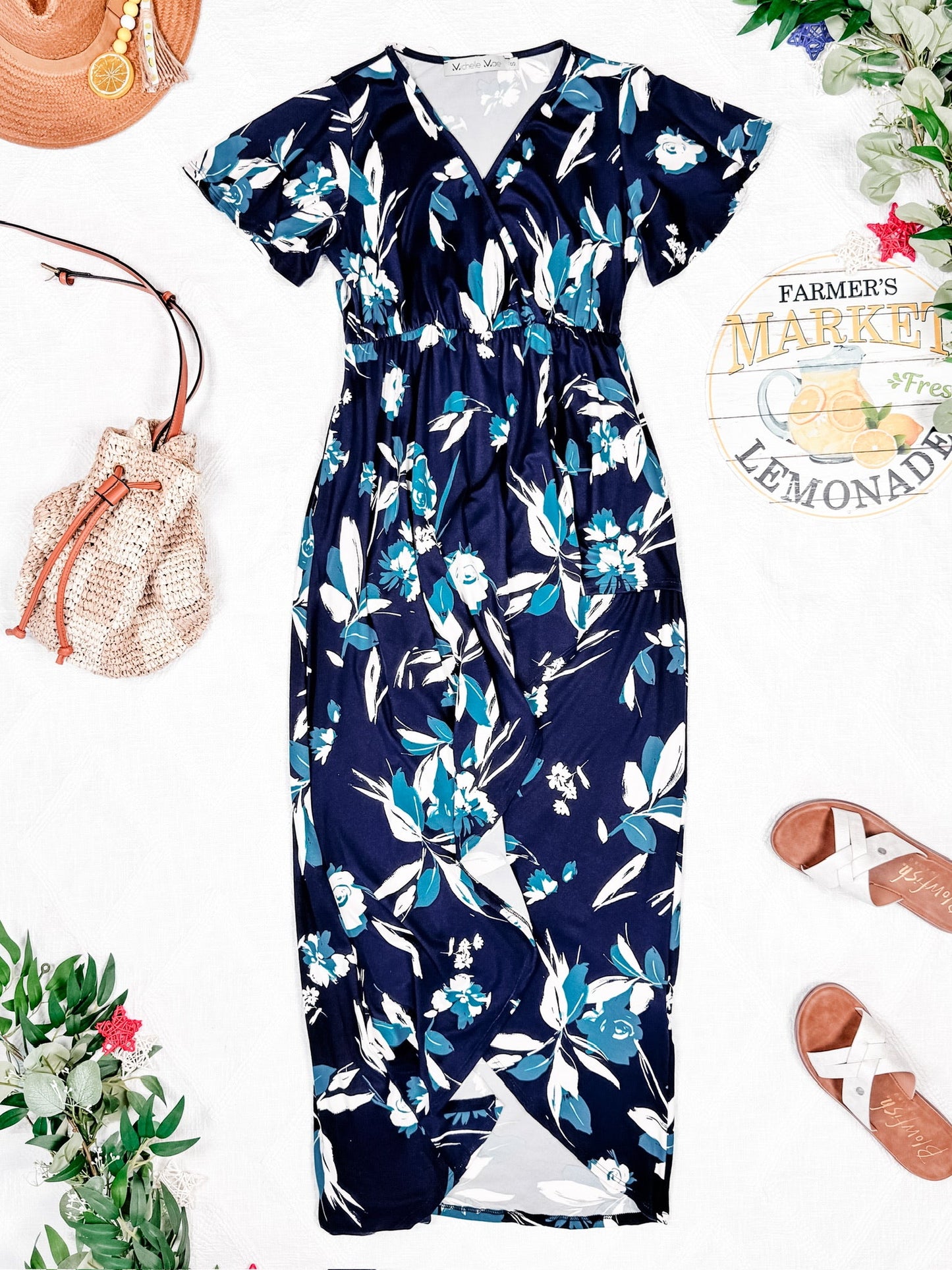 Michelle Mae Harley High-Lo Dress - Navy and Teal Floral