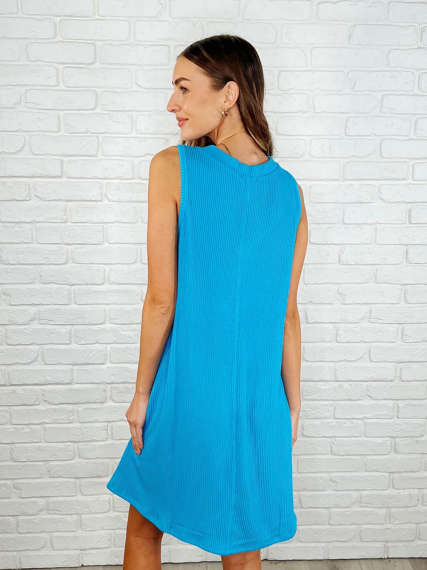 The Power I Hold V-Neck Ribbed Knit Dress in Aqua Glow Ave Shops
