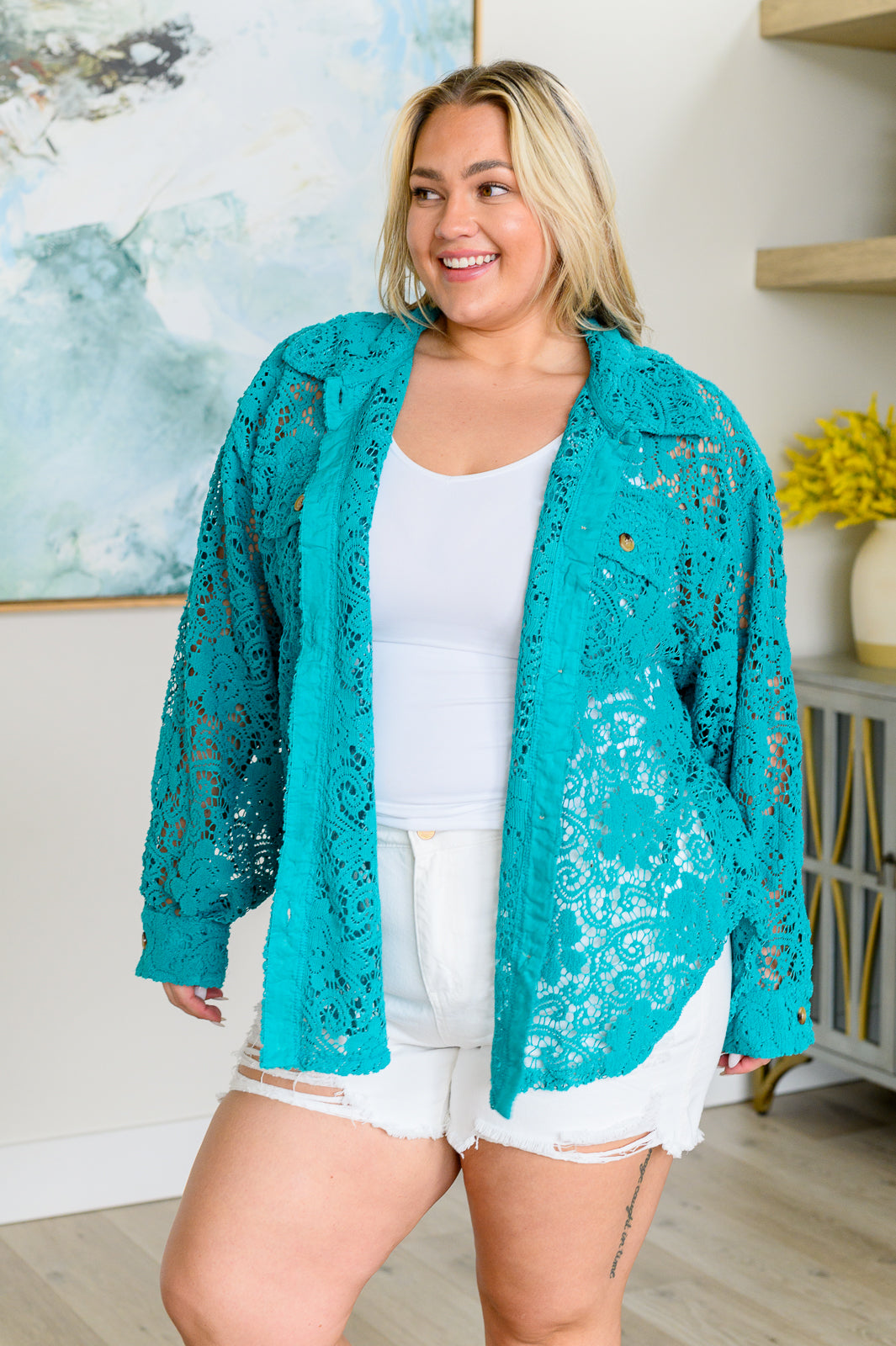Topped with Lace Button Down Ave Shops