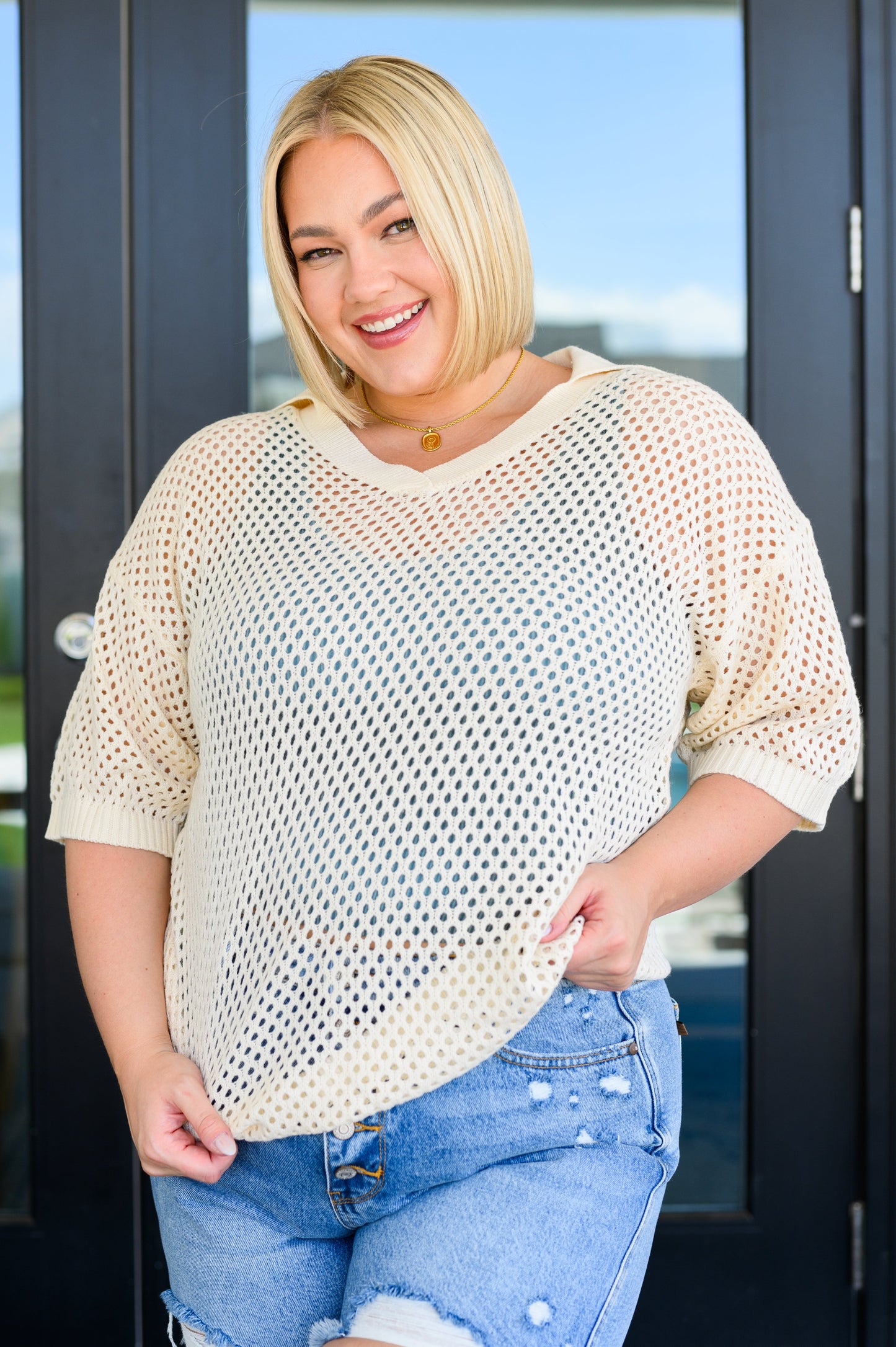 Under The Boardwalk Fishnet Collared Top Ave Shops