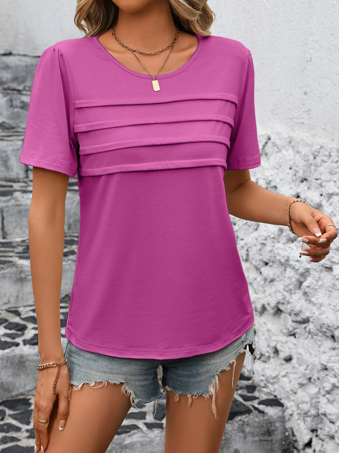 Ivy Lane Round Neck Short Sleeve Top Trendsi