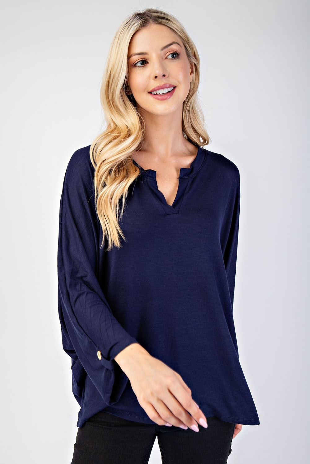 Celeste Full Size Notched Three-Quarter Sleeve Blouse Trendsi