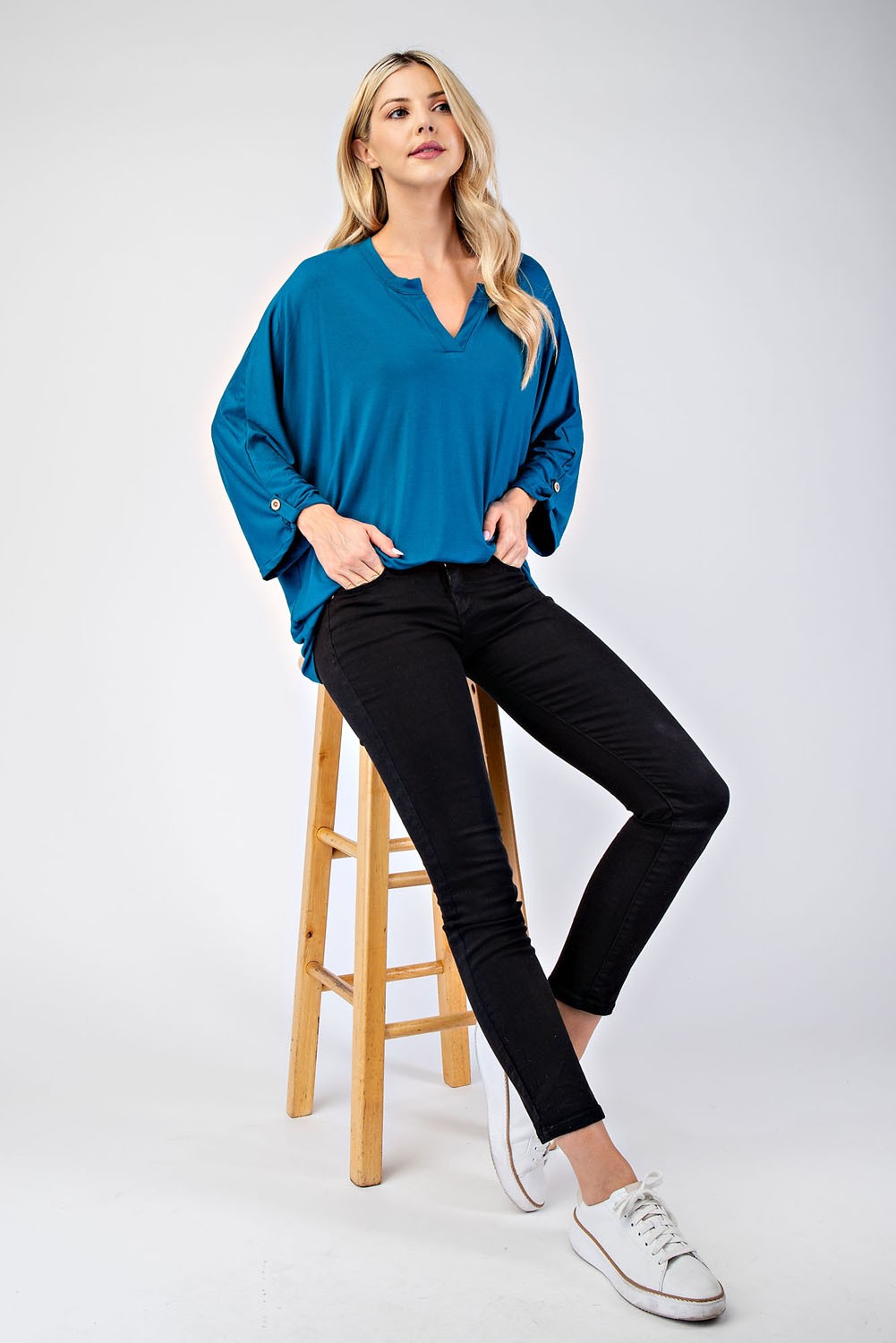 Celeste Full Size Notched Three-Quarter Sleeve Blouse Trendsi