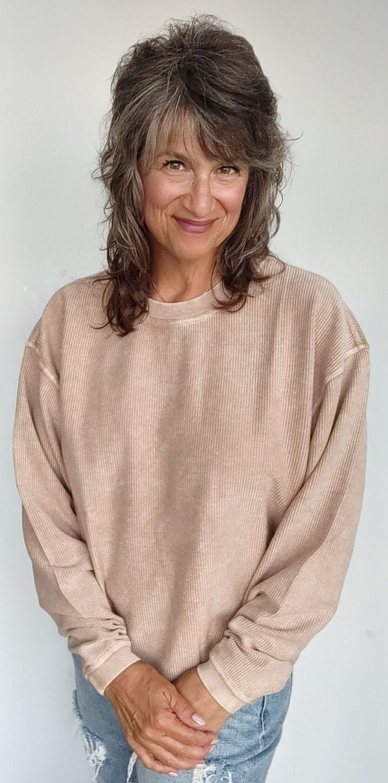 Light Mocha Corded Crew Sweatshirt