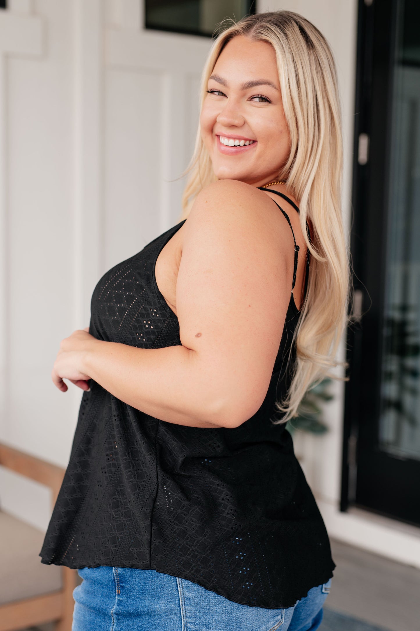Eye on the Prize Eyelet Tank in Black Ave Shops