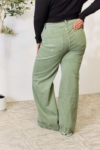 RISEN Full Size Raw Hem Wide-Leg Jeans Trendsi