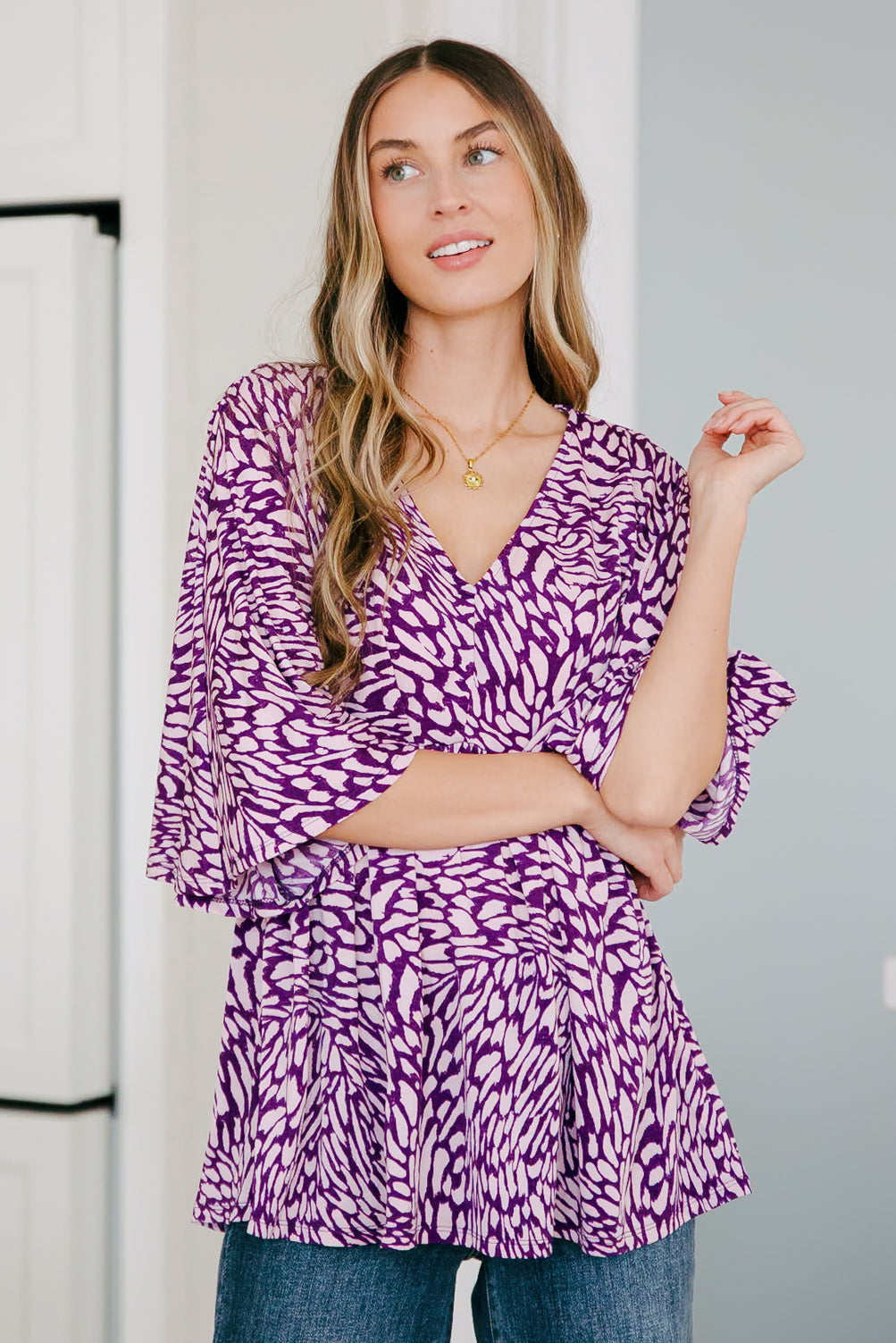 Dearest Dreamer Peplum Top in Painted Purple Ave Shops