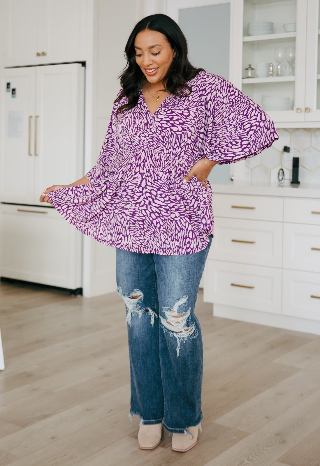 Dearest Dreamer Peplum Top in Painted Purple Ave Shops