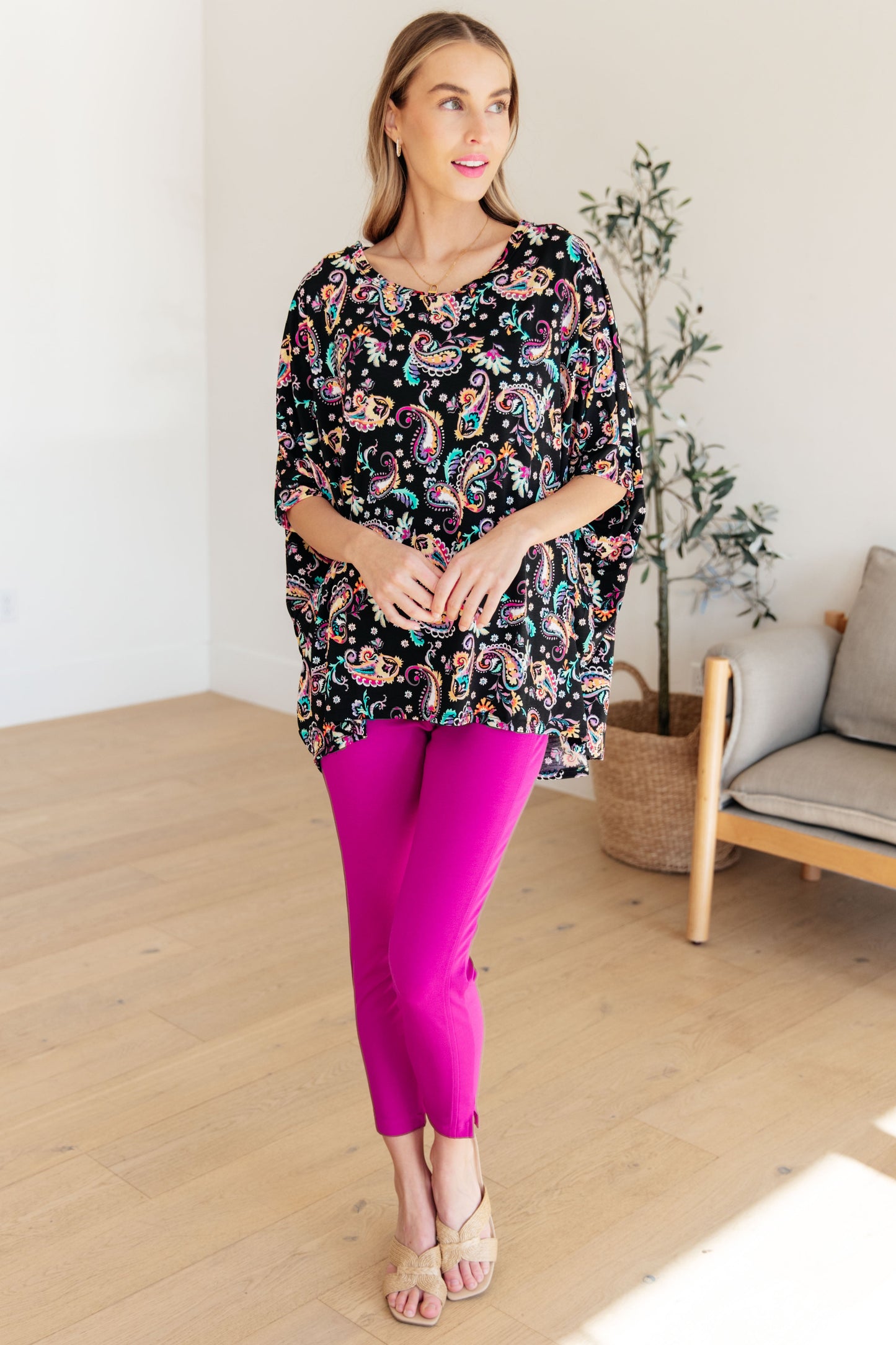 Essential Blouse in Black and Pink Paisley Ave Shops