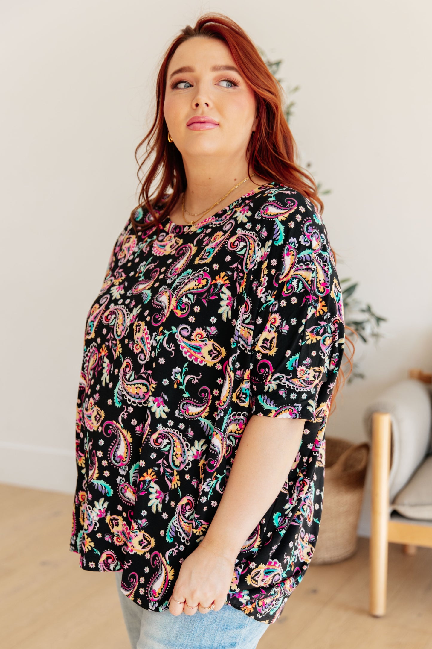 Essential Blouse in Black and Pink Paisley Ave Shops