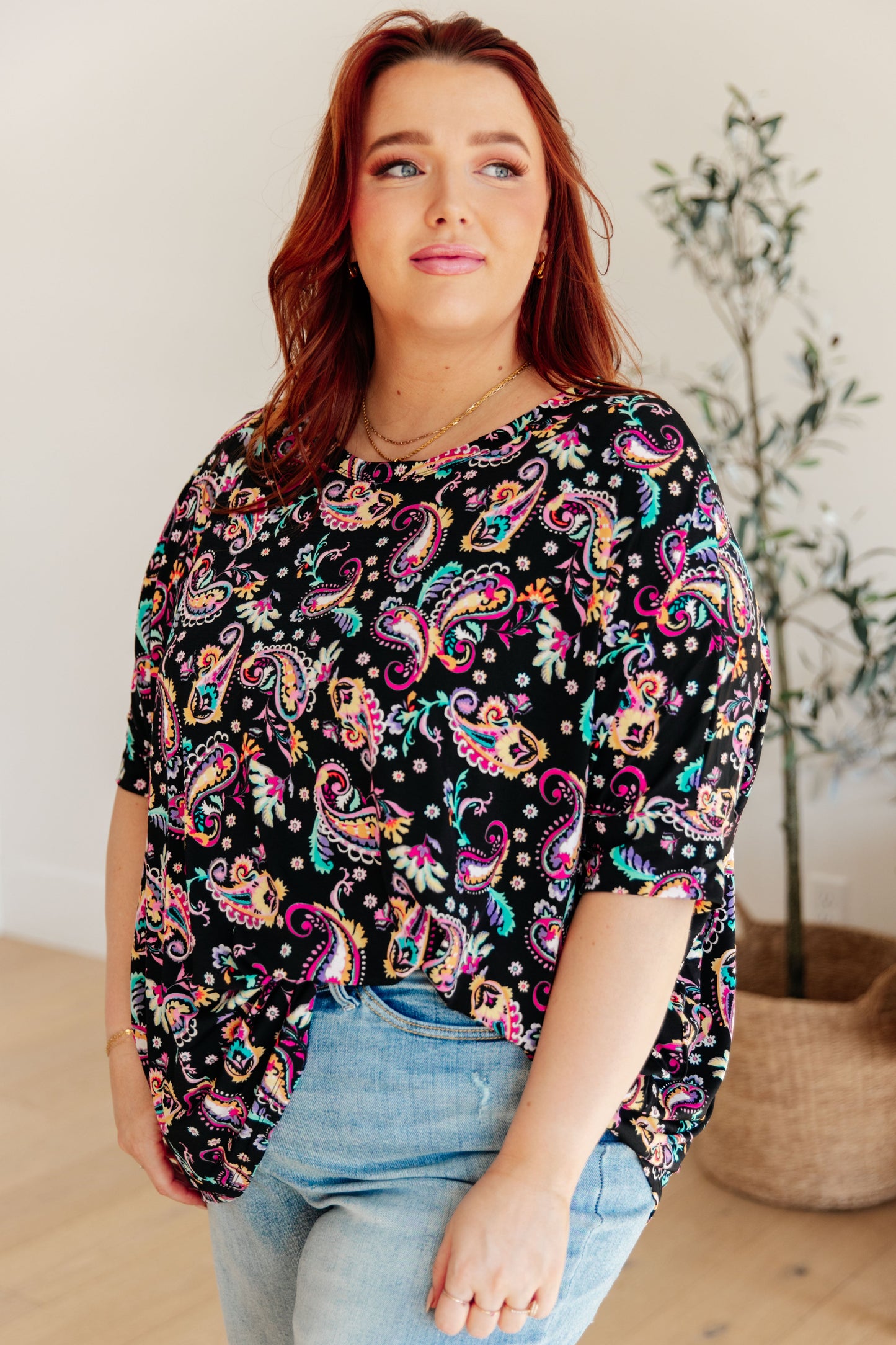 Essential Blouse in Black and Pink Paisley Ave Shops