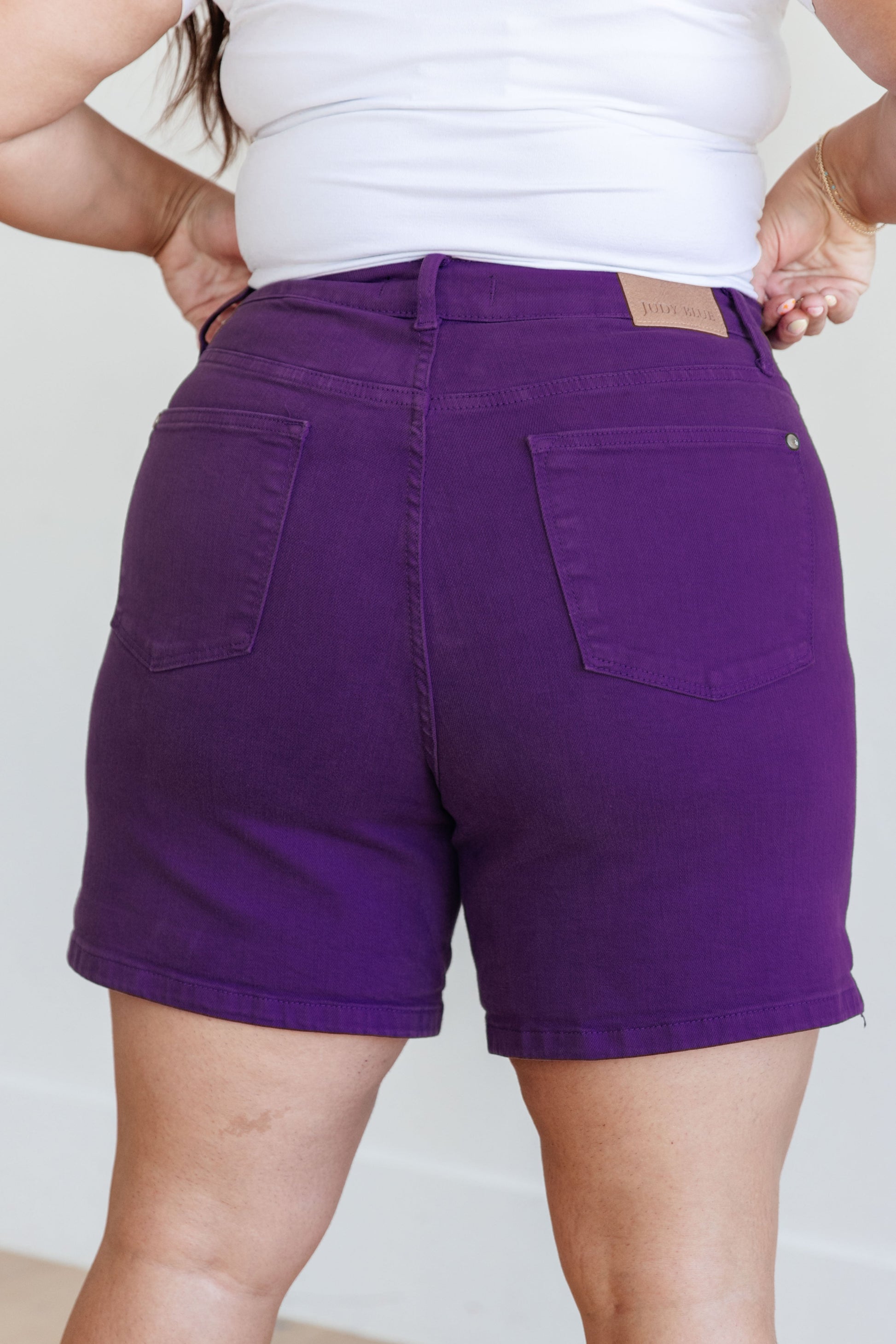 Jenna High Rise Control Top Cuffed Shorts in Purple Ave Shops