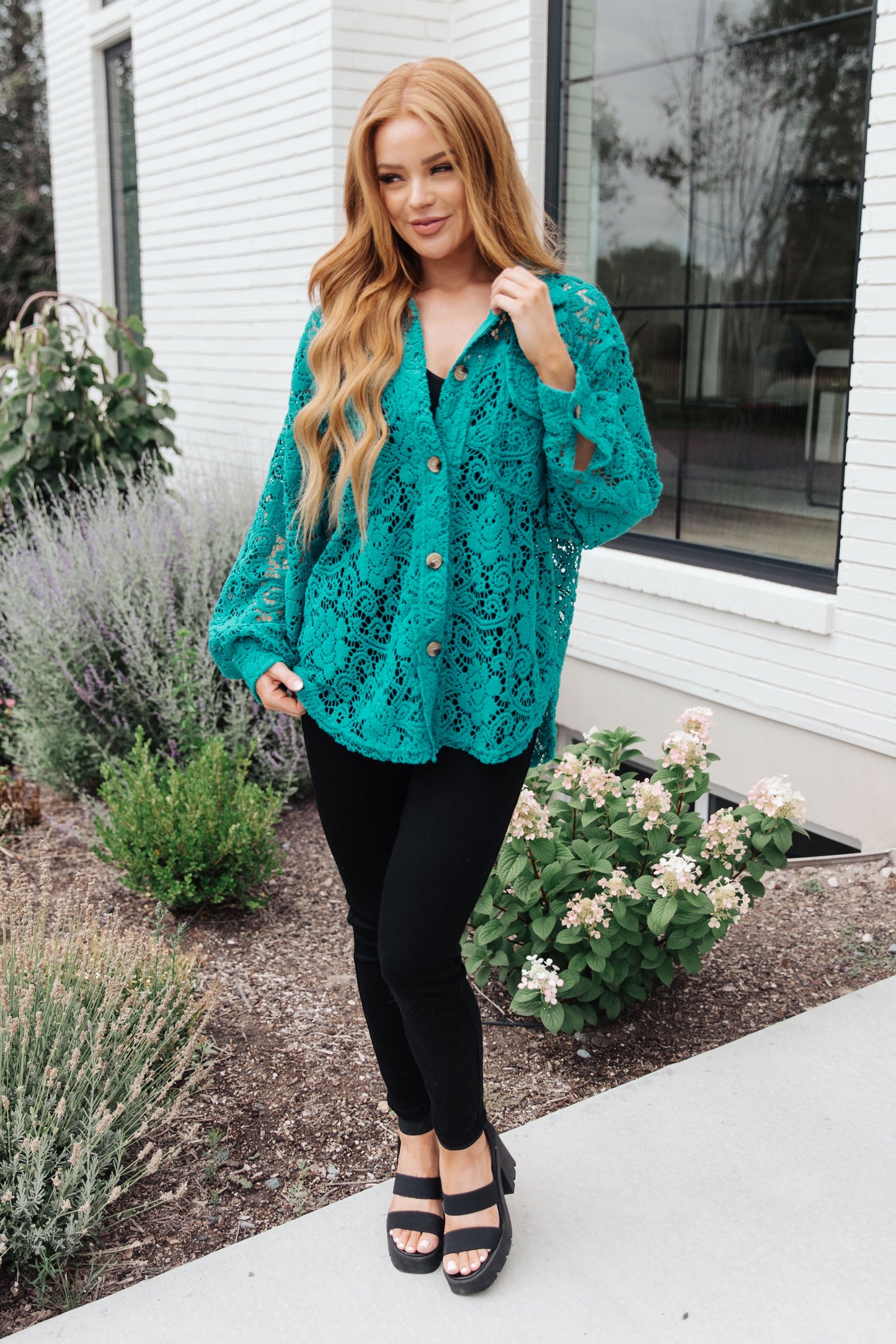 Topped with Lace Button Down Ave Shops