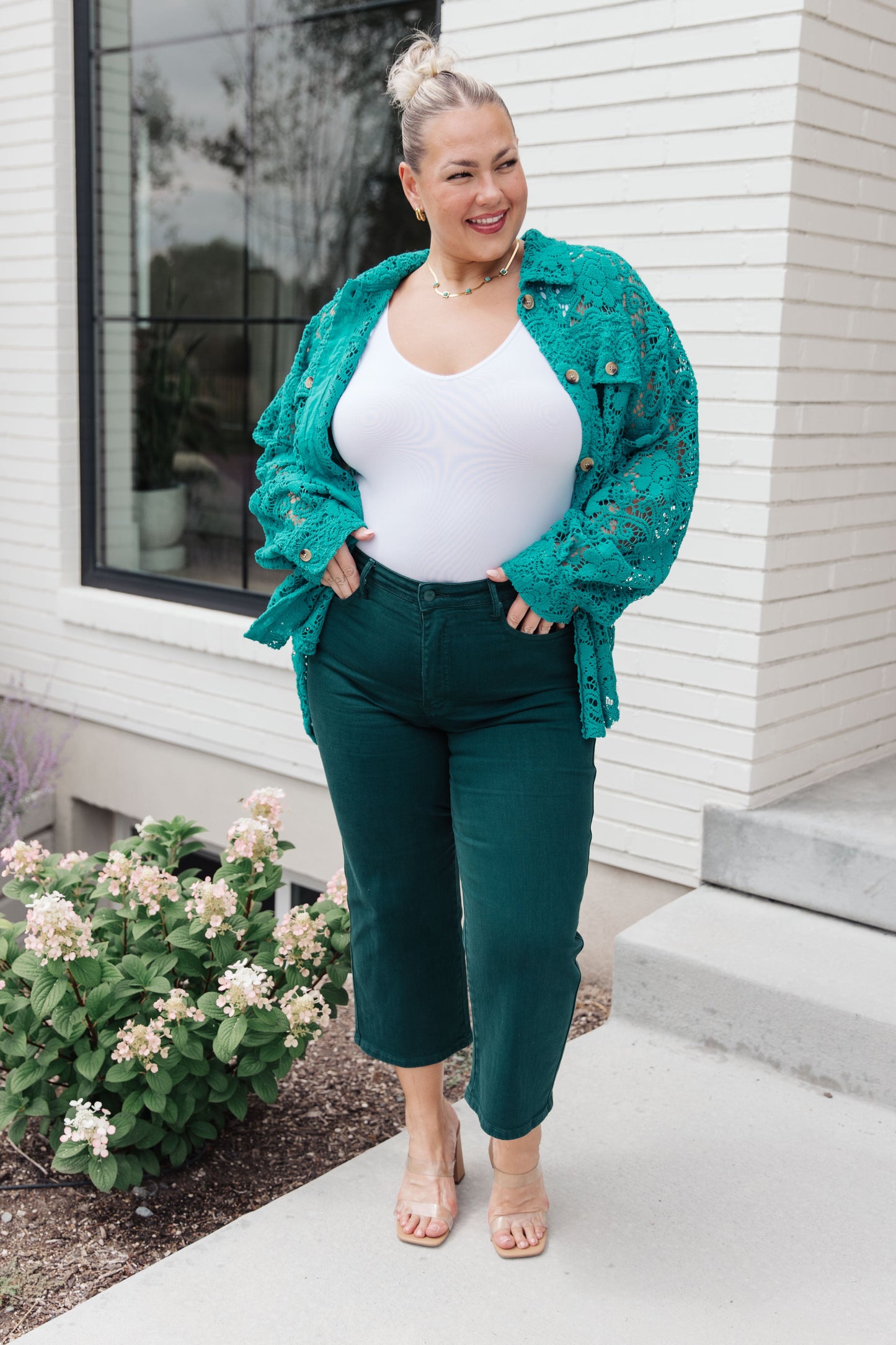 Topped with Lace Button Down Ave Shops