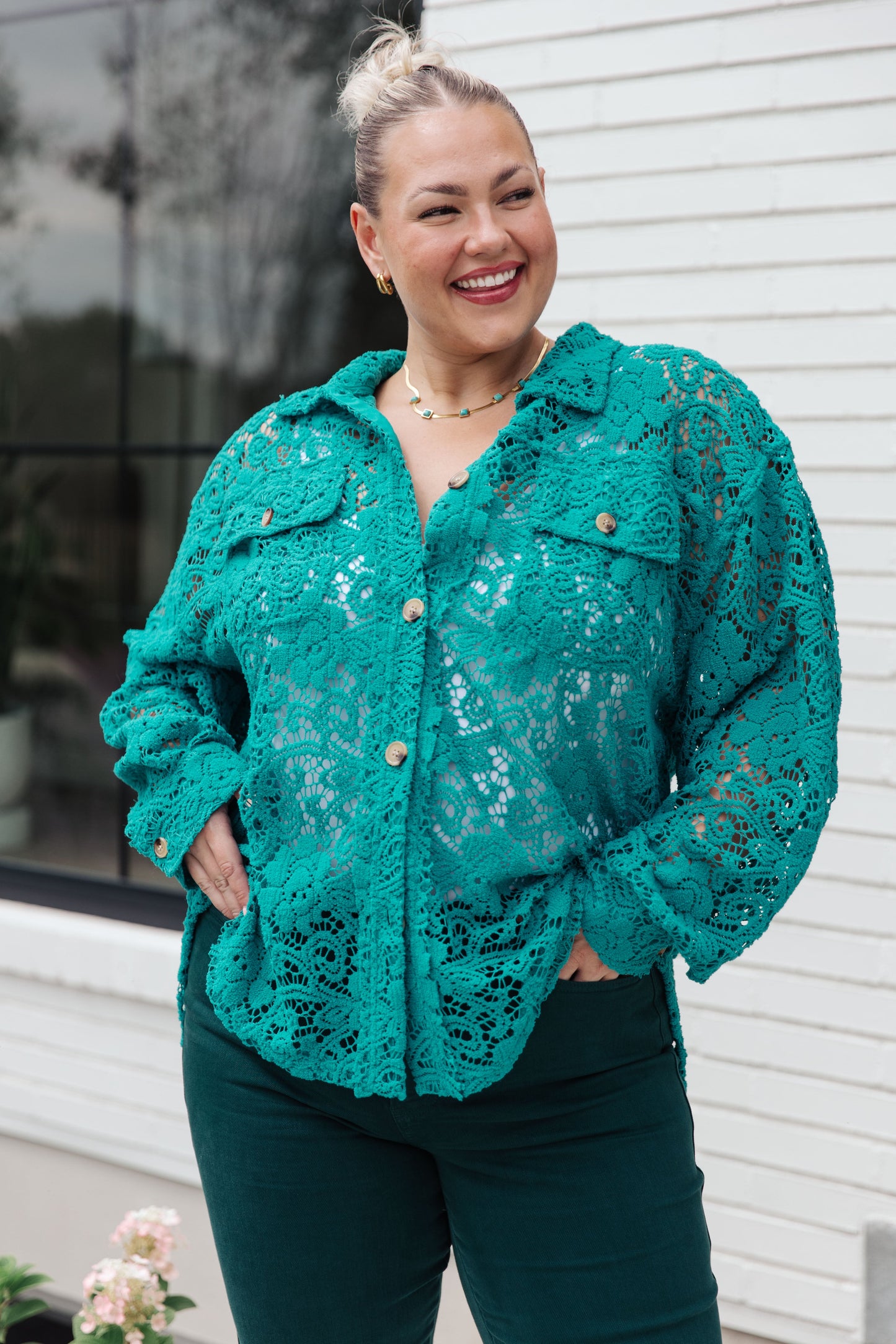 Topped with Lace Button Down Ave Shops