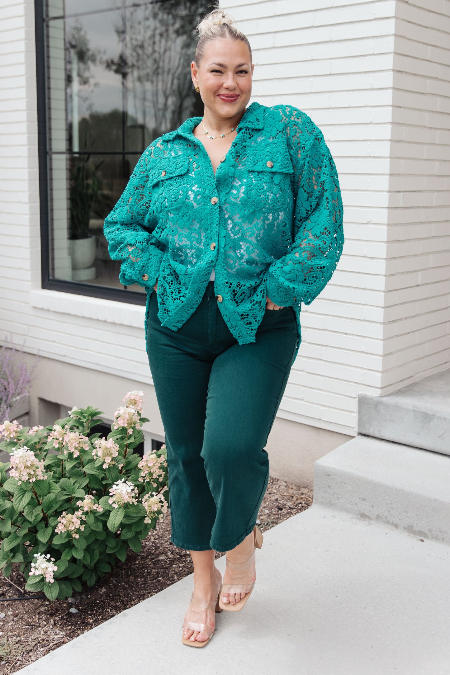 Topped with Lace Button Down Ave Shops