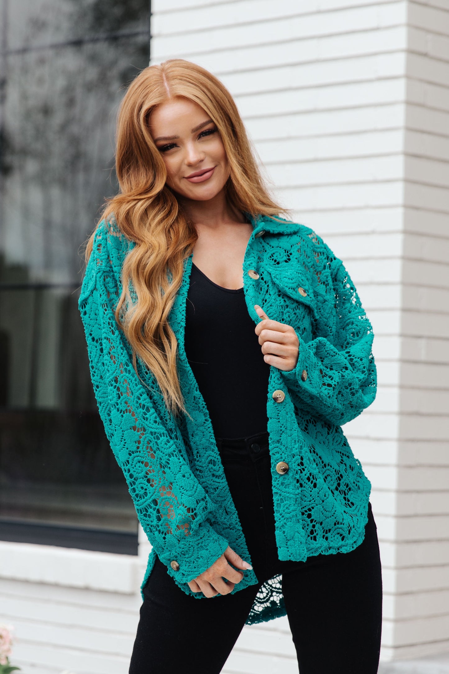 Topped with Lace Button Down Ave Shops