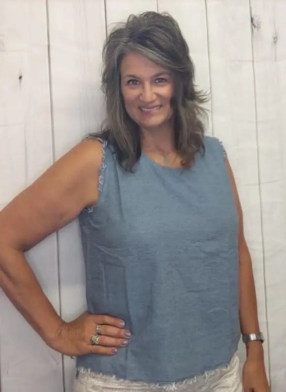 Denim frayed hem sleeveless top - The Magnolia Cottage Boutique
