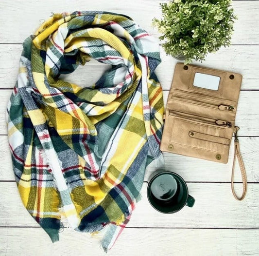 Green and Gold Blanket Scarf - The Magnolia Cottage Boutique