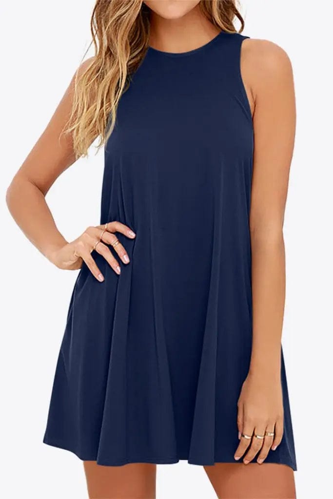 Round Neck Sleeveless Dress with Pockets - The Magnolia Cottage Boutique