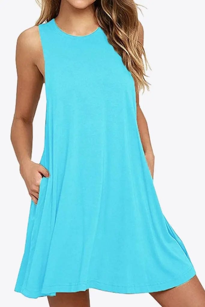 Round Neck Sleeveless Dress with Pockets - The Magnolia Cottage Boutique