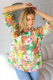 All For You Green Floral Print Frill Smocked Top" – A Blooming Marvel for Spring!