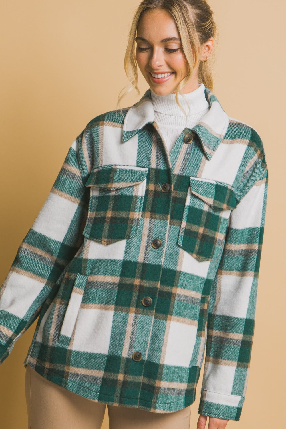 Love Tree Plaid Button Up Shacket Trendsi