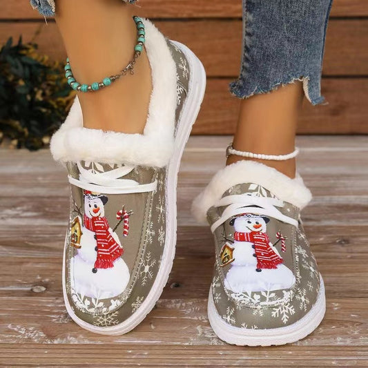 Snowman Print Round Toe Slip-Ons Trendsi