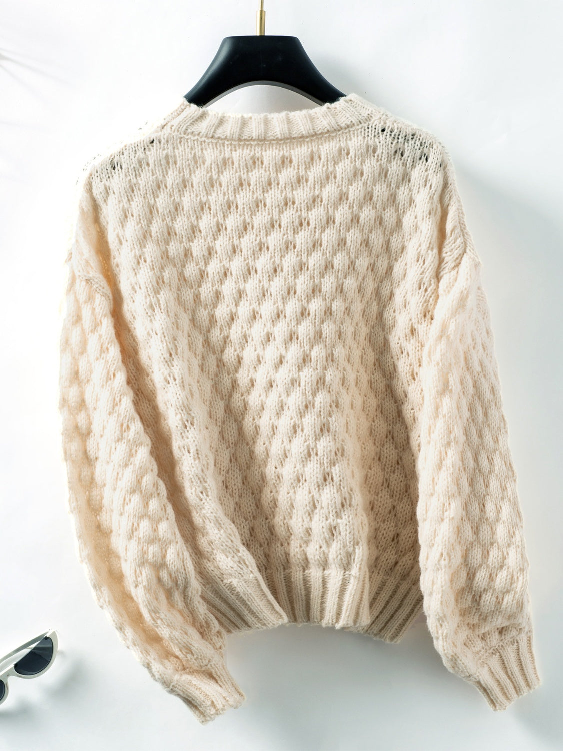 Cable-Knit Round Neck Long Sleeve Sweater Trendsi