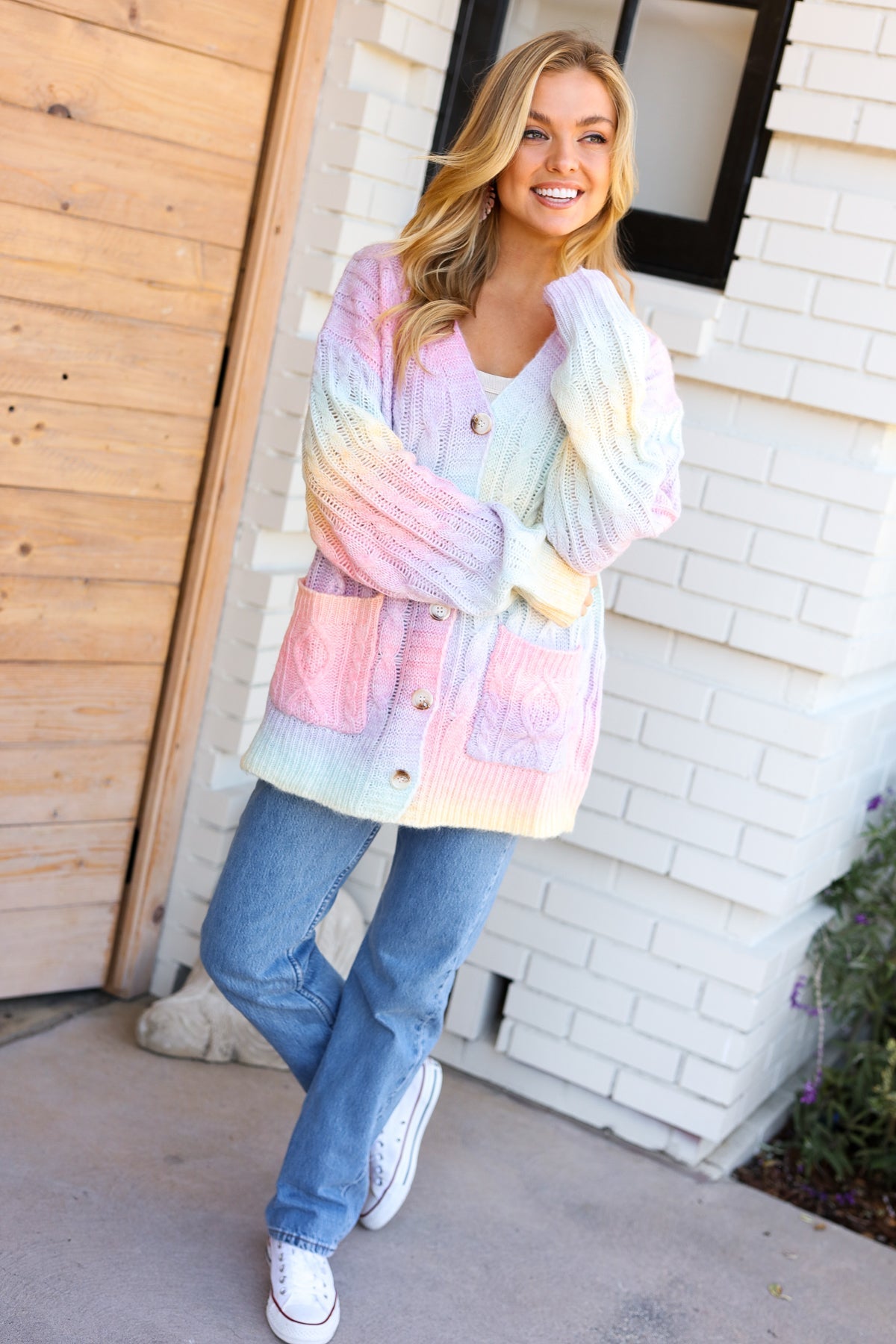 Face The Day Rainbow Ombre Cable Knit Cardigan - The Magnolia Cottage Boutique