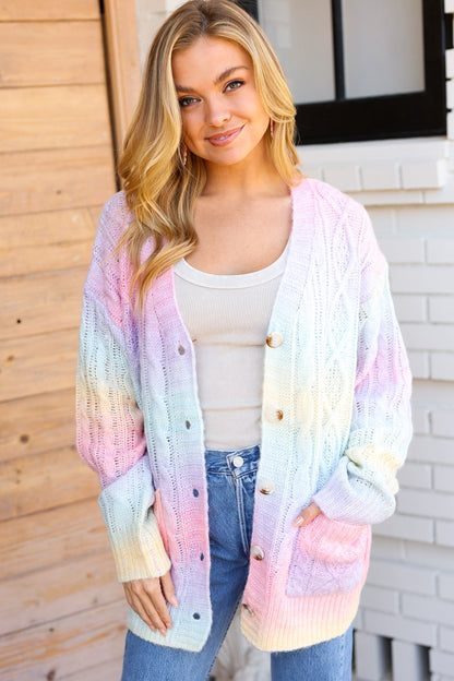 Face The Day Rainbow Ombre Cable Knit Cardigan - The Magnolia Cottage Boutique