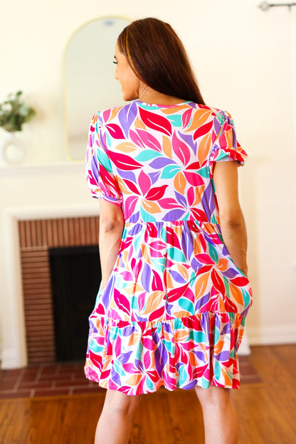 Haptics Feel Your Best Multicolor Floral Tiered Front Tie Pocketed Dress