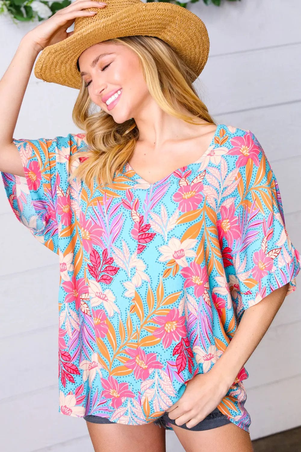 Multicolor Tropical Floral Print Woven Top