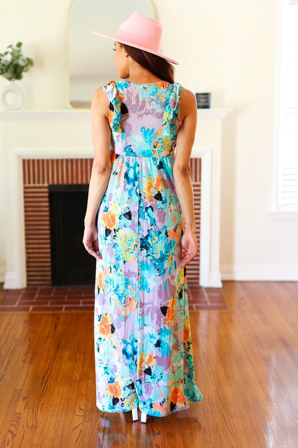 Beeson River Feeling Elegant Seafoam Floral Print Ruffle Maxi Dress