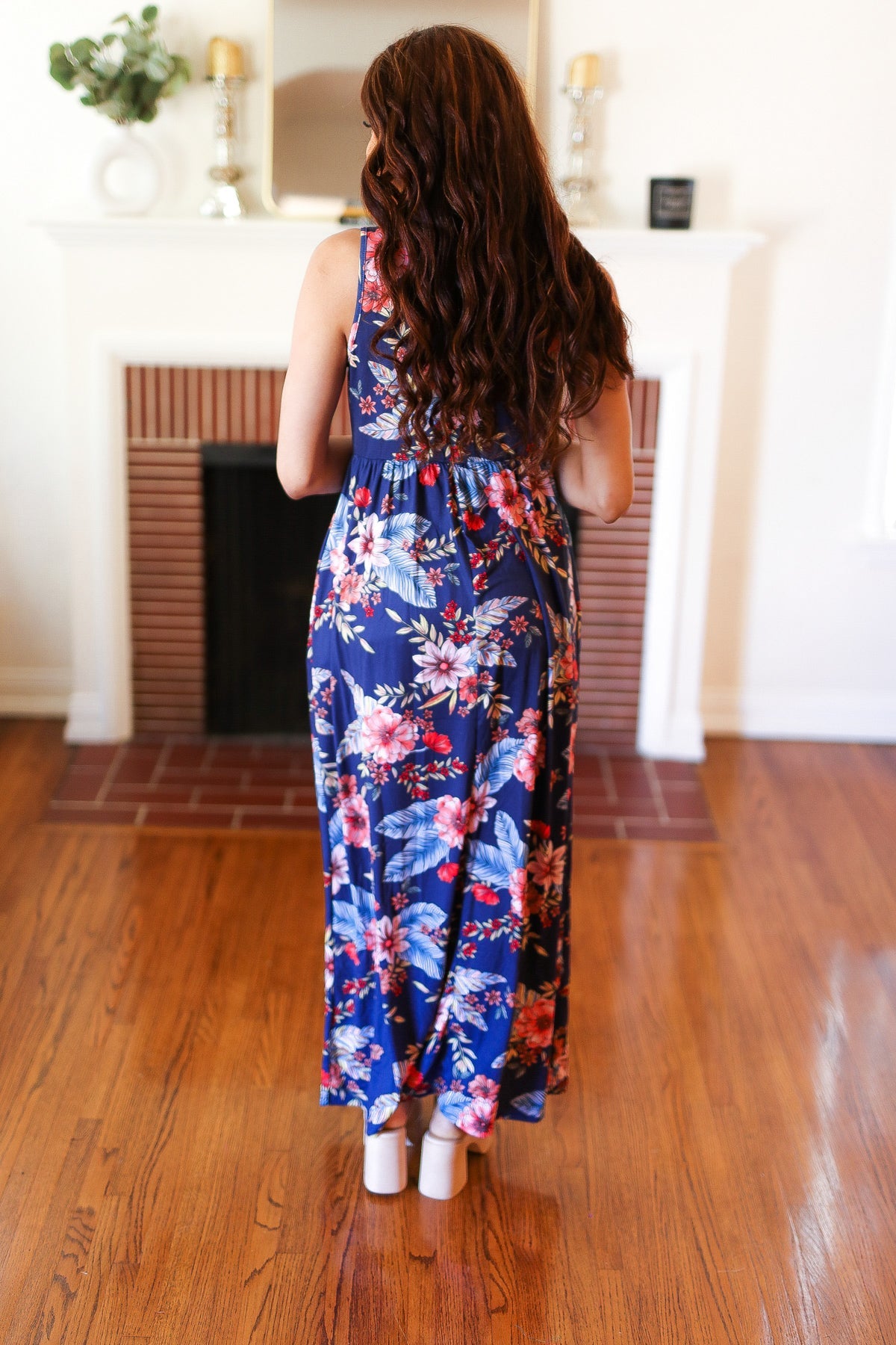 Navy Floral Fit and Flare Sleeveless Maxi Dress (Copy)