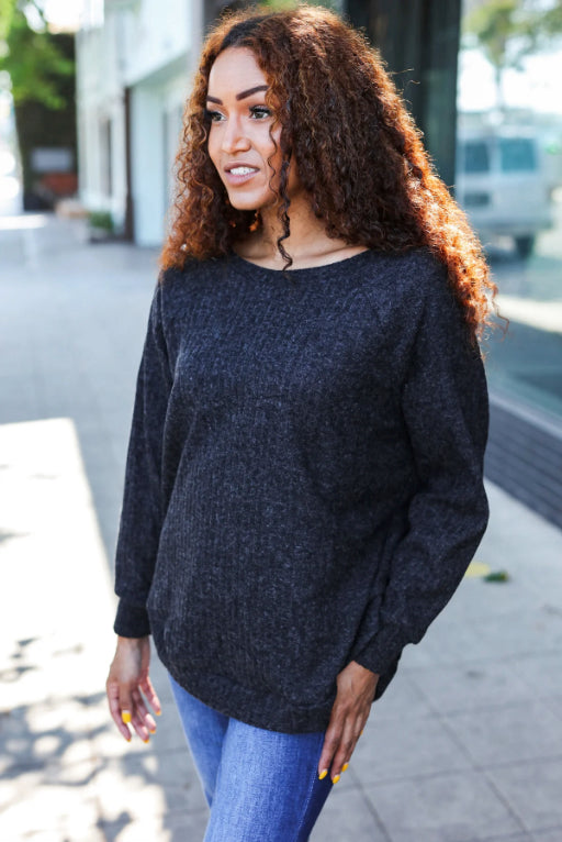 Beautiful You Charcoal Ribbed Brushed Hacci Sweater