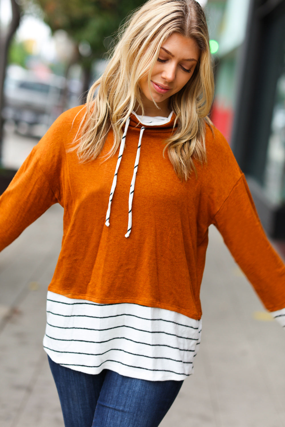 Everyday Rust Stripe Hacci Knit Turtleneck Top