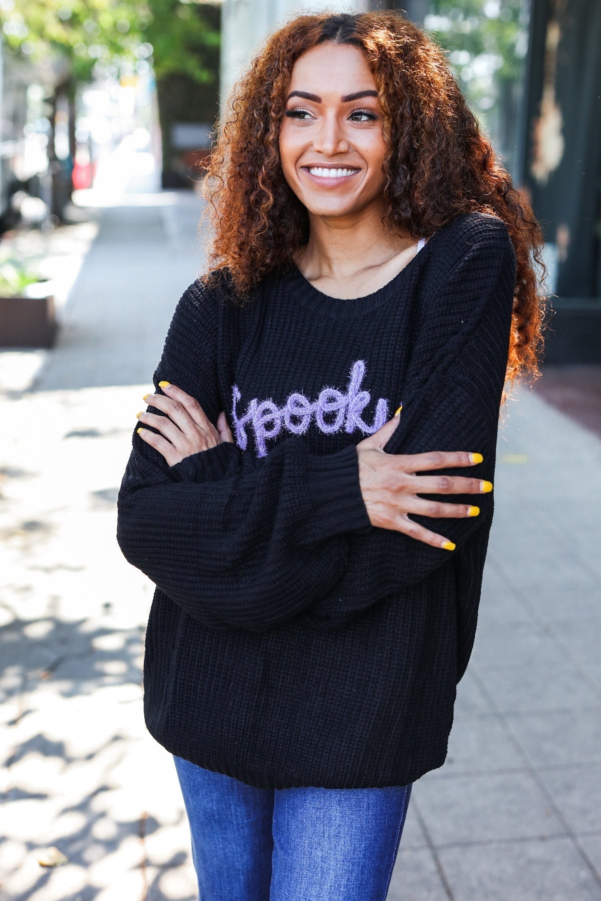 Black Embroidered "Spooky" Chunky Sweater