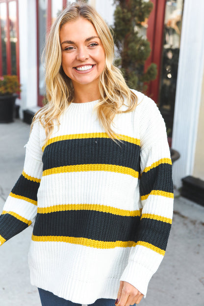 PLUS Casual Chic Yellow & Ivory Stripe Oversize Knit Sweater