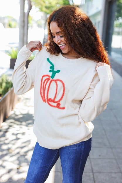 Taupe Embroidered Pumpkin Oversized Sweater