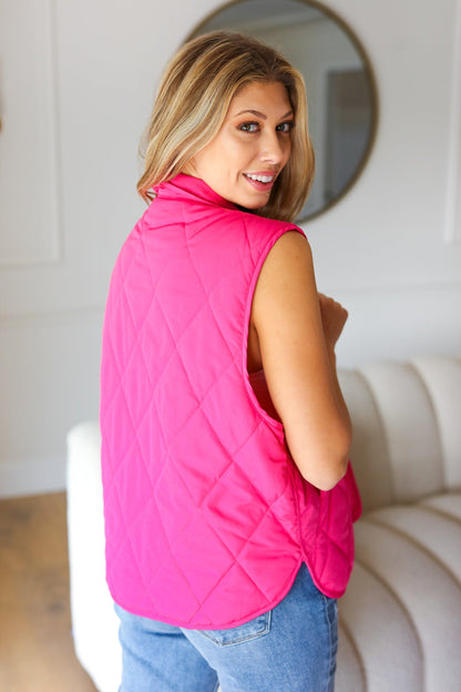 Haptics You Got This Hot Pink High Neck Quilted Puffer Vest