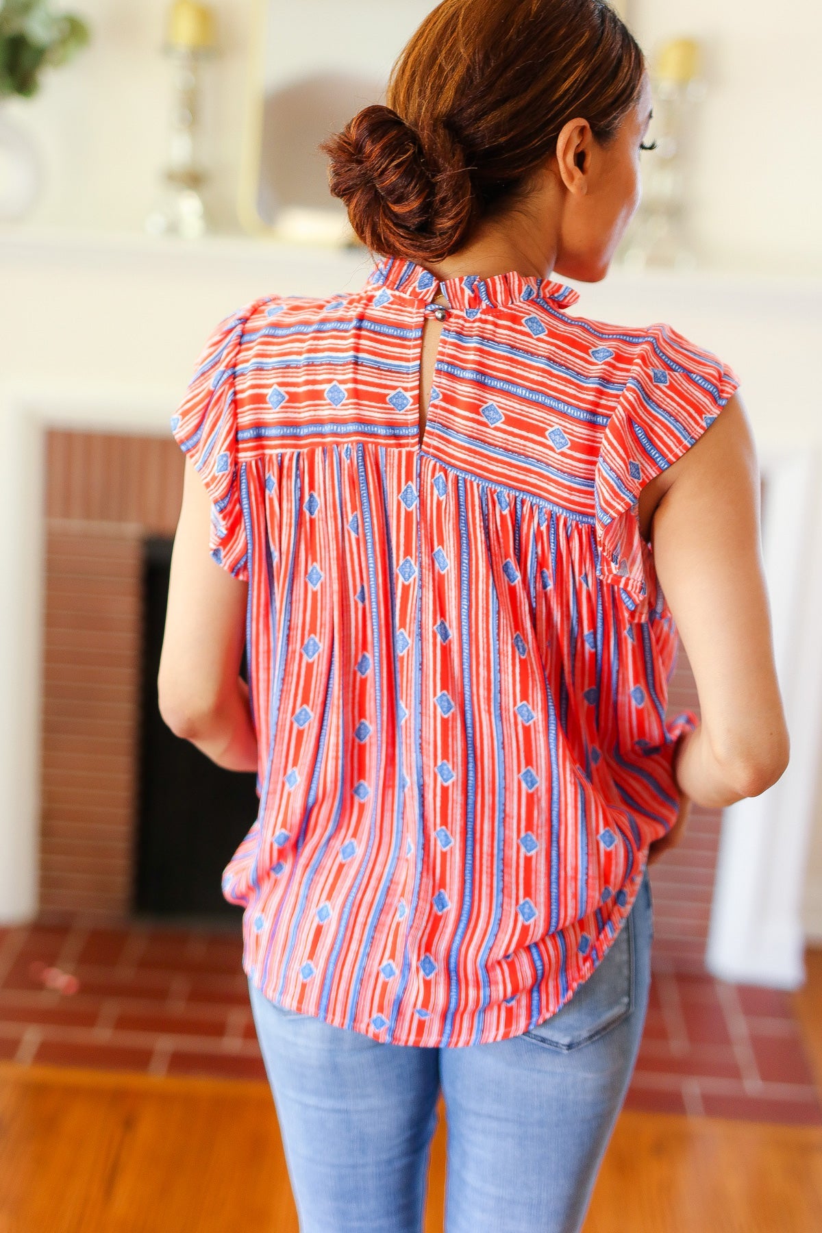 Red & Blue Boho Stripe Flutter Sleeve Top (Copy)