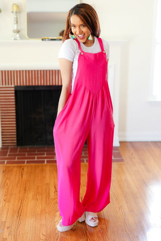 Summer Dreaming Pink Wide Leg Suspender Overall Jumpsuit
