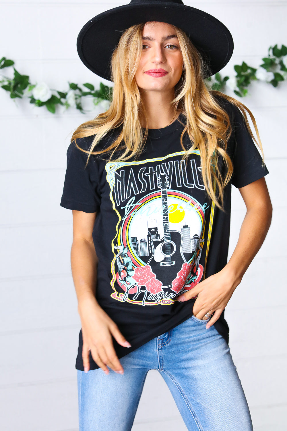 Black Cotton Nashville Graphic Knit Tee